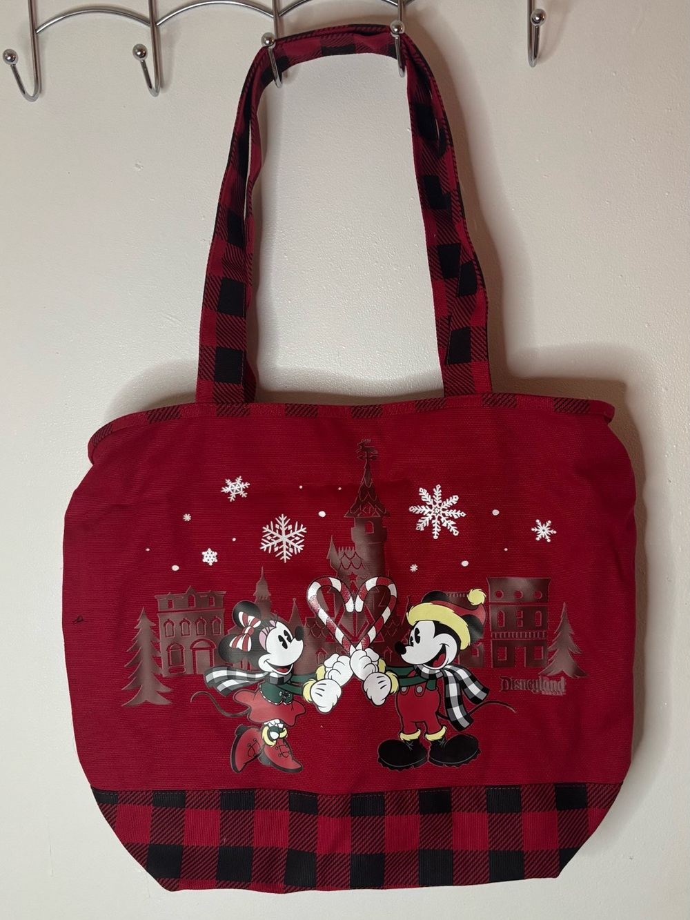 Disney Parks Holiday Mickey and Minnie Mouse Candy Cane Heart Tote Bag (2019)